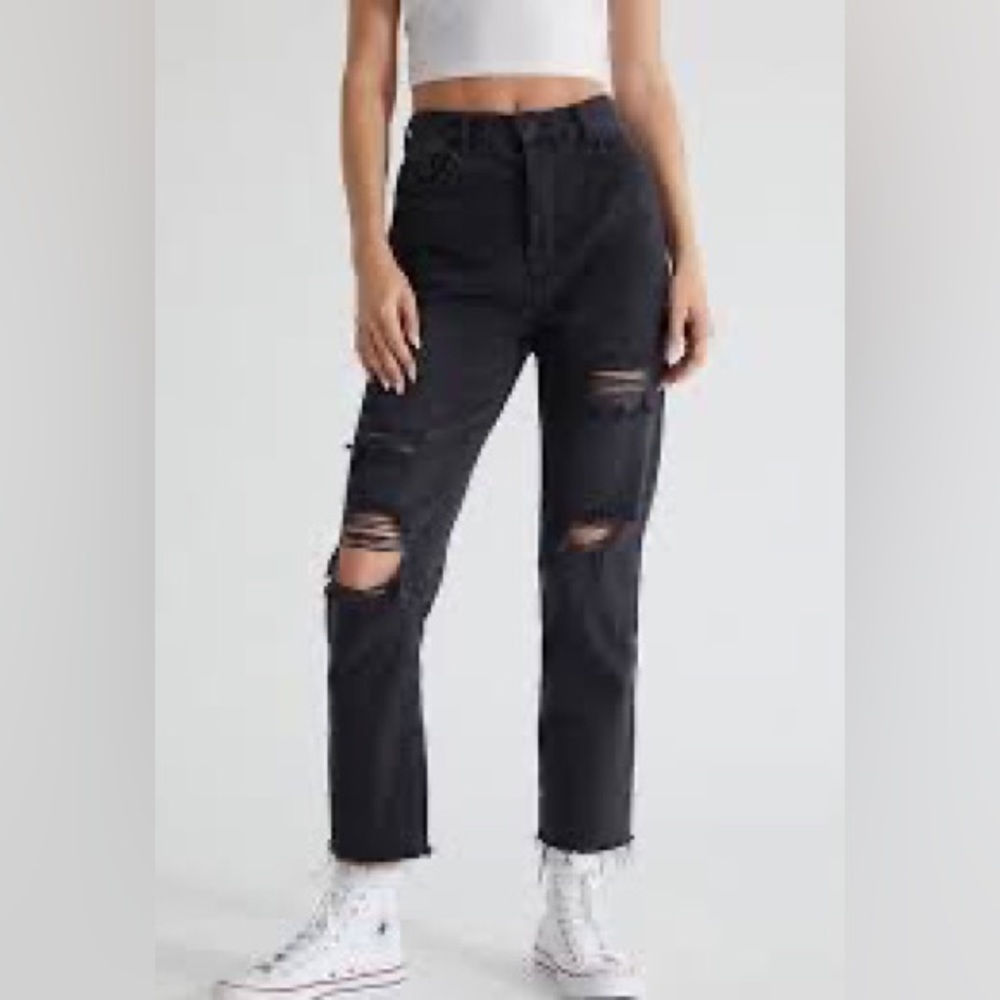 Pacsun Black Distressed High Rise Straight Button Fly Jeans